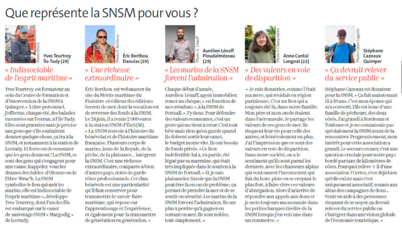 DR : 5 réponses, dont celle d'Eric Berthou de l'association Secrets de mer éditions, donateur SNSM.