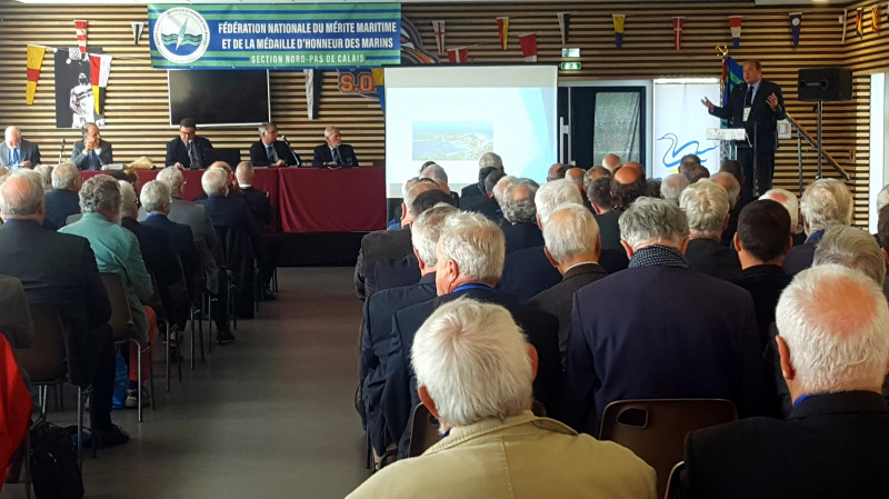 EB. Intervention de monsieur Frédéric Cuvillier, ancien ministre de la mer, actuel sénateur maire de Boulogne-sur-mer, lors de l’assemblée générale de la fédération nationale du Mérite Maritime, le 5 mai 2022 au Palais des sports.