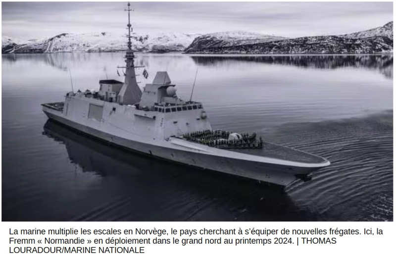 © Thomas Louradour/Marine nationale : déploiement dans le grand nord en Norvège au printemps 2024. l'équipage est réuni sur la plage avant de la Fremm Normandie.