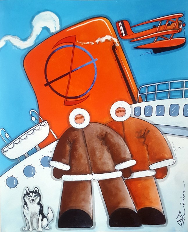 © Râmine : Cheminée de navire aux couleurs des expéditions Polaires Françaises. Ce logo emblématique évoque l'aventure de Paul -Emile Victor de 1947 à 1992. Depuis, l'institut Français Paul Emile Victor poursuit cette mission de grande importance.