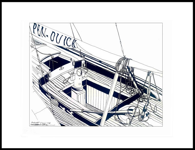 © Eric Berthou, peintre et écrivain de la mer. Pen Duick à quai à Bénodet le 6 août 1996.