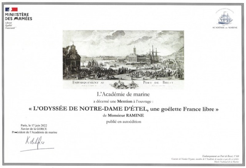 Diplôme « mention de l’Académie de Marine ».